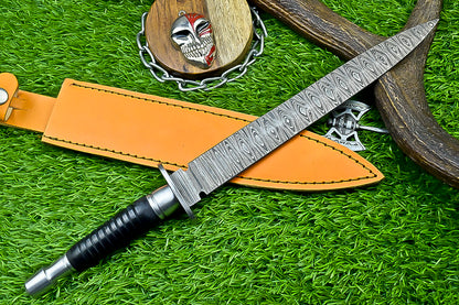 Custom Hand-Forged Damascus Steel Dagger with Black Micarta Handle and Full Tang | UN-8370