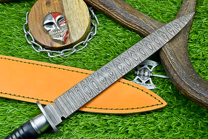 Custom Hand-Forged Damascus Steel Dagger with Black Micarta Handle and Full Tang | UN-8370
