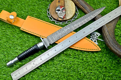 Custom Hand-Forged Damascus Steel Dagger with Black Micarta Handle and Full Tang | UN-8370