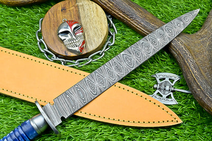 Hand-Forged Damascus Steel Bowie Knife with Composite Wood and Resin Handle | UN-8381