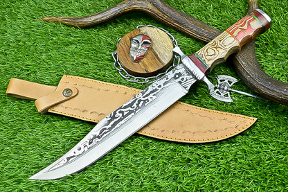 Handmade Damascus Steel Bowie Knife with Multi-Colored Stacked Handle | UN-8153