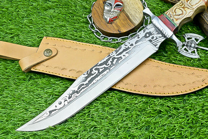Handmade Damascus Steel Bowie Knife with Multi-Colored Stacked Handle | UN-8153