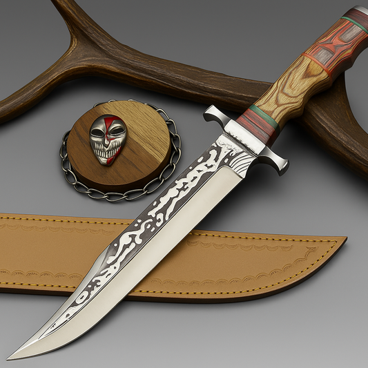 Hand-Forged Custom Damascus Steel Bowie Knife with Engraved Blade and Mosaic Handle | UN-8161