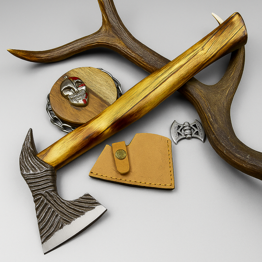 Carbon Steel Tomahawk Axe – 15" Camping Hatchet with Natural Wood Handle | Survival Tool | UN-9991