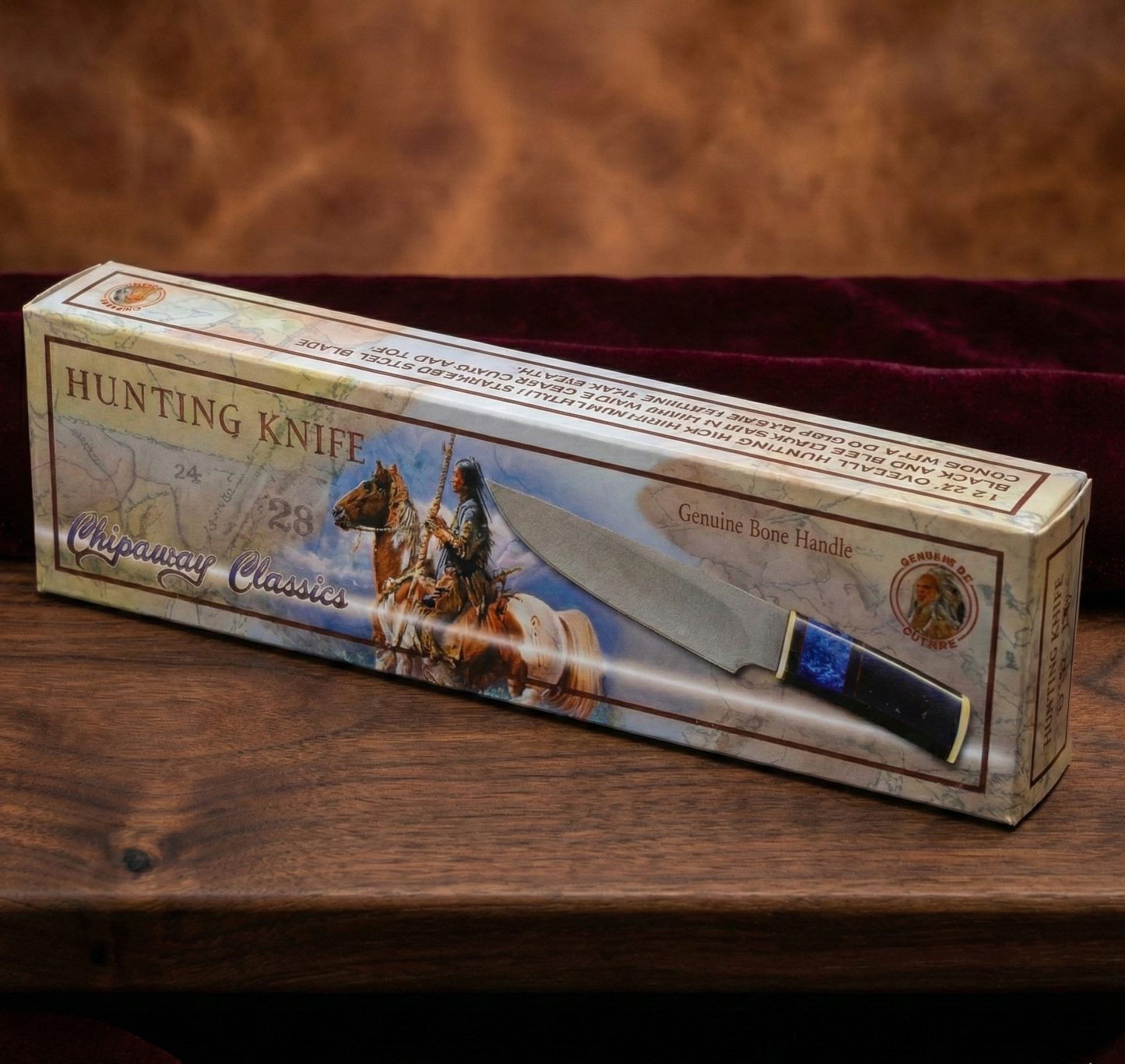 12.5" Custom Handmade Fixed Blade Hunting Knife - Blue Resin & Ebony Handle with Leather Sheath