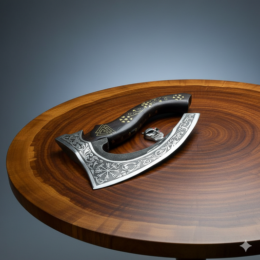 Pizza Cutter Axe Unique Viking Style Rose Wood Handle for Camping or Kitchen.  Pizza Chef Gift Gift for Him, Gift for Her, Anniversary Gift