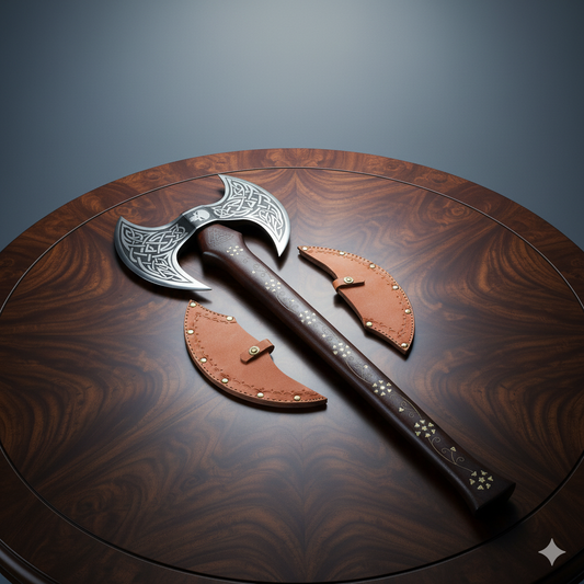 Handmade Medieval Viking Axe, Hand forged Double Head Axe Carbon Steel, Double head Axe, Rose wood Gift for husband anniversary gift for him