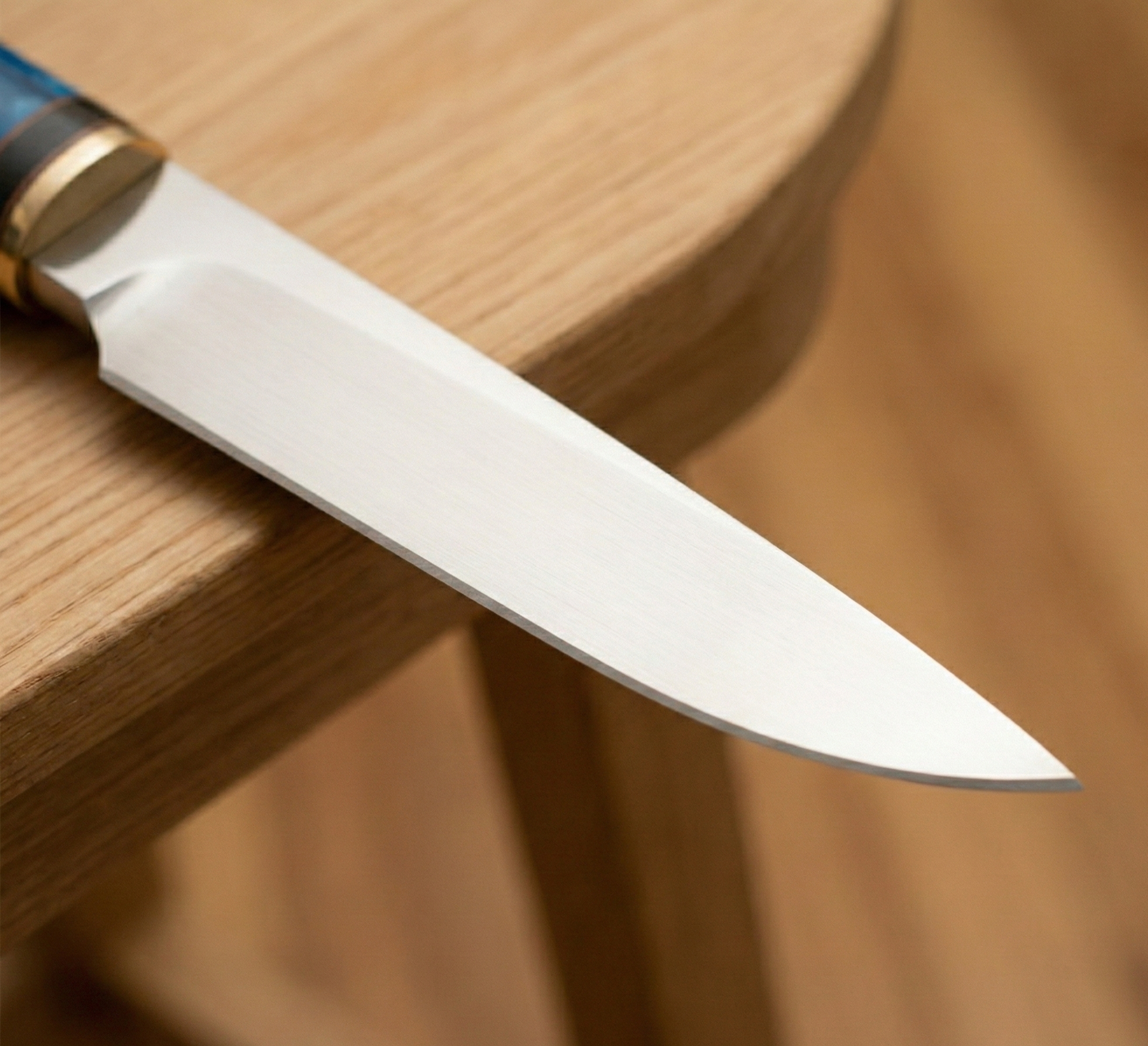 12.5" Custom Handmade Fixed Blade Hunting Knife - Blue Resin & Ebony Handle with Leather Sheath