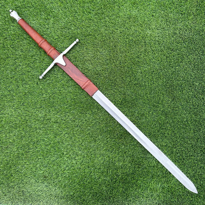 Handmade Two-Handed Claymore Sword | Leather-Wrapped Handle & Scabbard | 40" Display Sword