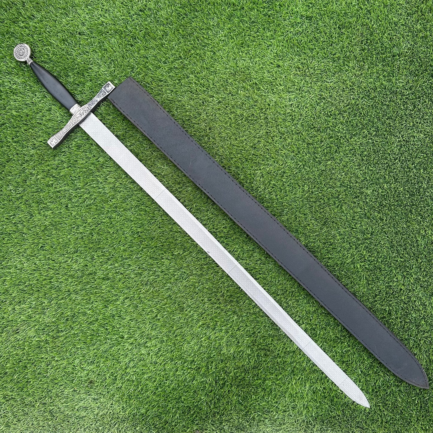 Handmade Two-Handed Longsword | Black Leather Handle & Scabbard | 41" Polished Steel Blade  | Gift For Him  SN-322