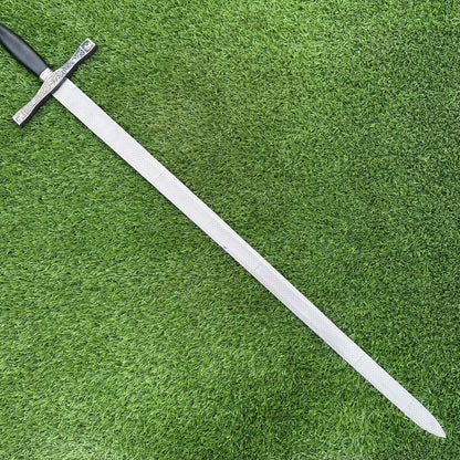Handmade Two-Handed Longsword | Black Leather Handle & Scabbard | 41" Polished Steel Blade  | Gift For Him  SN-322