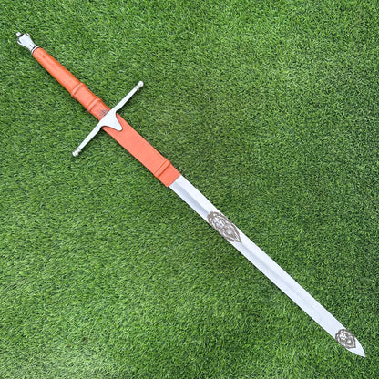 Handmade Medieval Longsword | Brown Leather Handle & Scabbard | 40" Polished Blade | Gift For Him SN-330