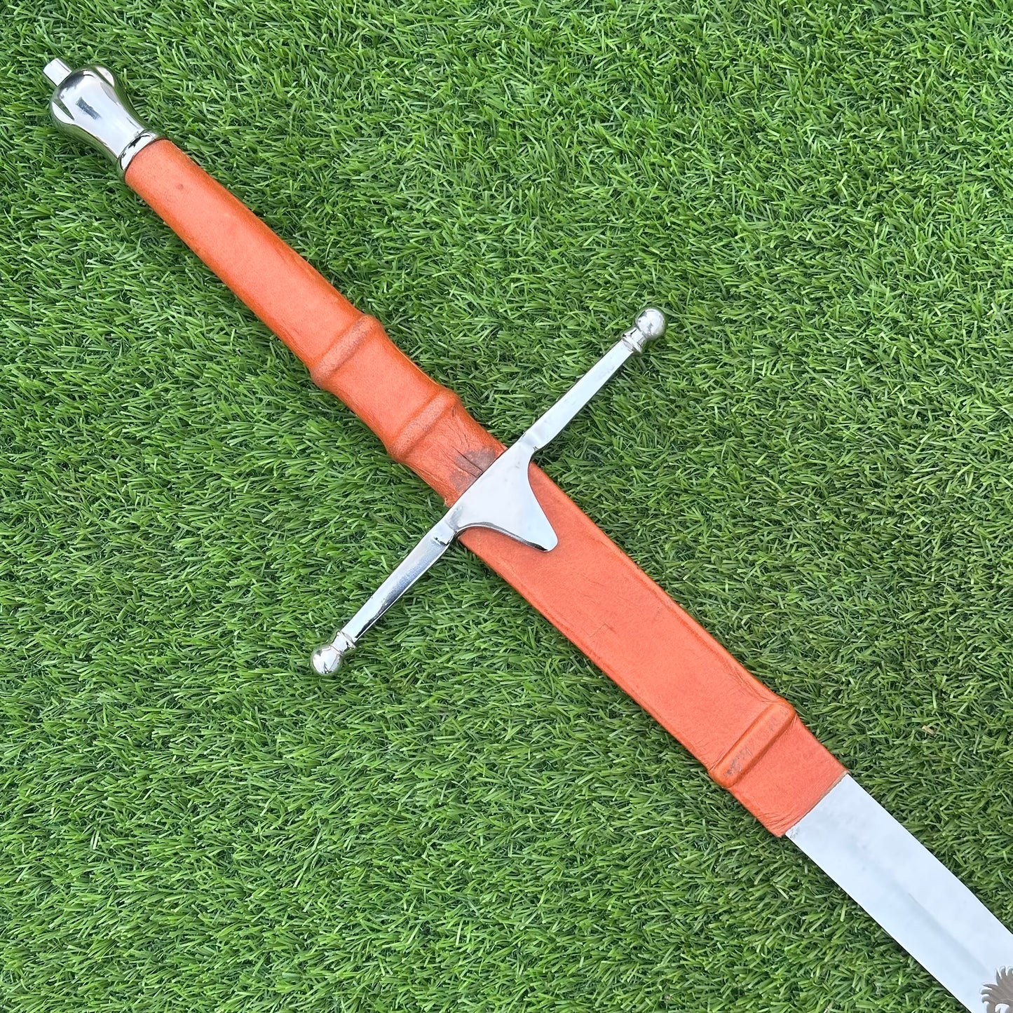 Handmade Medieval Longsword | Brown Leather Handle & Scabbard | 40" Polished Blade | Gift For Him SN-330