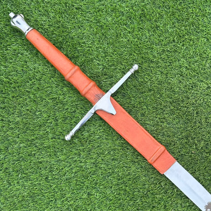 Handmade Medieval Longsword | Brown Leather Handle & Scabbard | 40" Polished Blade | Gift For Him SN-330