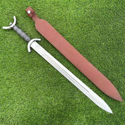 Handmade Two-Handed Longsword | Brown Leather Handle & Black Scabbard | Polished Steel Blade | Gift For Him SN 335