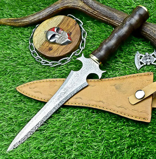 13” Handmade Bowie Knife with J2 Steel Etched Blade & Leather Sheath, Dagger Knife Gift for Him, Camping Survival Knife for Husband.