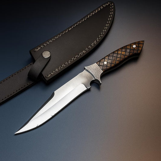 Bowie Knife 11" Custom Handmade D2 Steel with Rosewood Handle & Sheath – Unique Collectible Gift for Him Husband