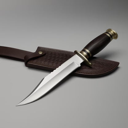 Bowie Knife 14” – Handmade D2 Steel Hunting Knife with Wedge Wood Handle & Leather Sheath