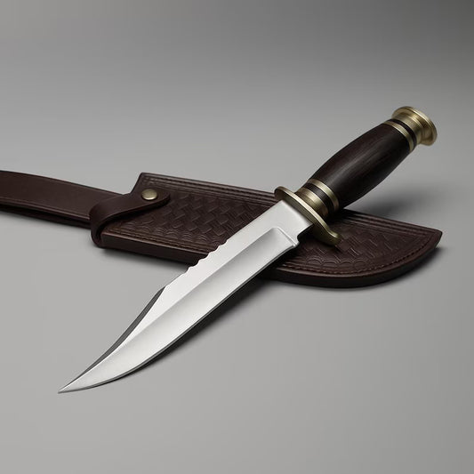 Bowie Knife 14” – Handmade D2 Steel Hunting Knife with Wedge Wood Handle & Leather Sheath