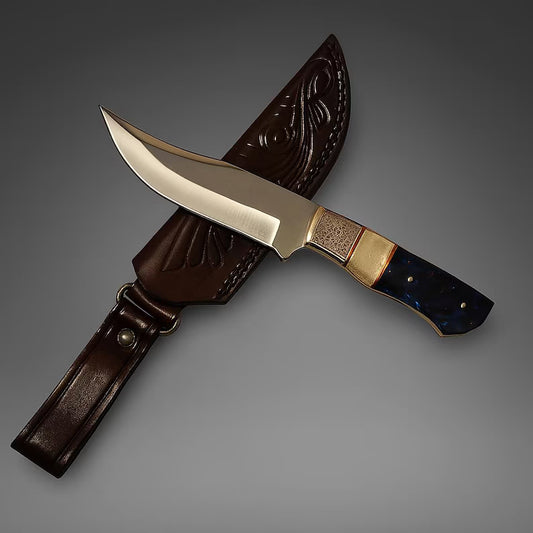 Handmade Damascus Steel Ornate Dagger | Gemstone Handle & Leather Sheath