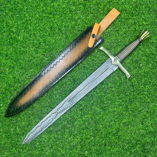 Exquisite 22&quot; Handmade Damascus Steel Sword Double Edge Sword, Sword Real, for Viking, Gift for Groomsmen, Wedding Gift. Christmas Gift,