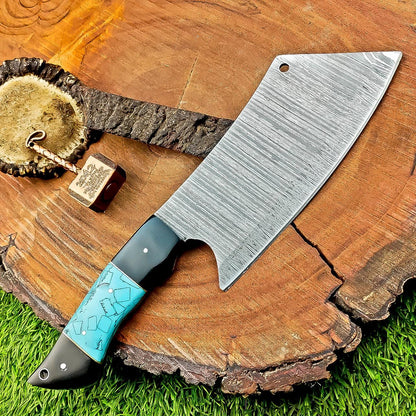Damascus Steel Serbian Chopper Knife 11&quot; | Full tang knife | Gift For Father | Cleaver Knife | Chopping Knife | Kitchen Knife | Chef Knife