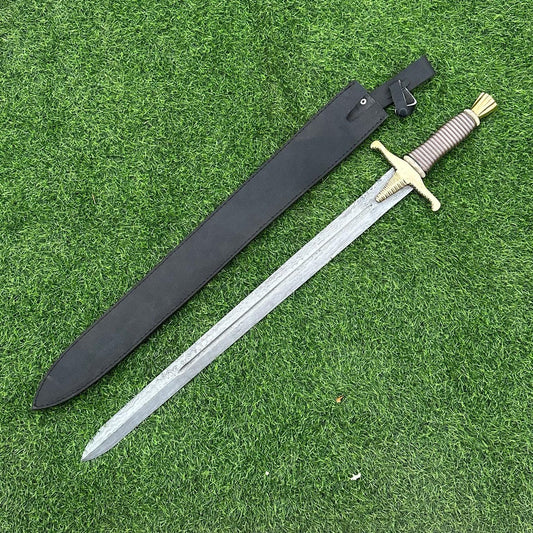 Custom Handmade Damascus Steel 33&quot; Combat Hunting Sword , Double Edge Sword, Viking Sword, Gift for Groomsmen, Wedding Gift. Christmas,