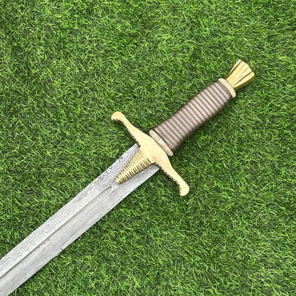 Custom Handmade Damascus Steel 33&quot; Combat Hunting Sword , Double Edge Sword, Viking Sword, Gift for Groomsmen, Wedding Gift. Christmas,