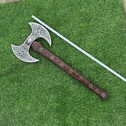 Hand Forged Double Headed Bearded Axe, Viking throwing axe  Engraved Double-Headed Viking Axe, Gift for husband, anniversary gift for him