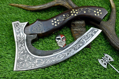 Pizza Cutter Axe Unique Viking Style Rose Wood Handle for Camping or Kitchen.  Pizza Chef Gift Gift for Him, Gift for Her, Anniversary Gift