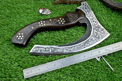 Pizza Cutter Axe Unique Viking Style Rose Wood Handle for Camping or Kitchen.  Pizza Chef Gift Gift for Him, Gift for Her, Anniversary Gift