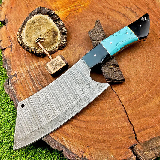 Damascus Steel Serbian Chopper Knife 11&quot; | Full tang knife | Gift For Father | Cleaver Knife | Chopping Knife | Kitchen Knife | Chef Knife