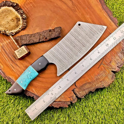 Damascus Steel Serbian Chopper Knife 11&quot; | Full tang knife | Gift For Father | Cleaver Knife | Chopping Knife | Kitchen Knife | Chef Knife