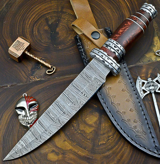 DAMASCUS Steel Knife Hand Forged Bowie Knife Fixed Blade Knife Hunting Knife, Resin, Personalized gift, Fathers day gift, Anniversary gift,