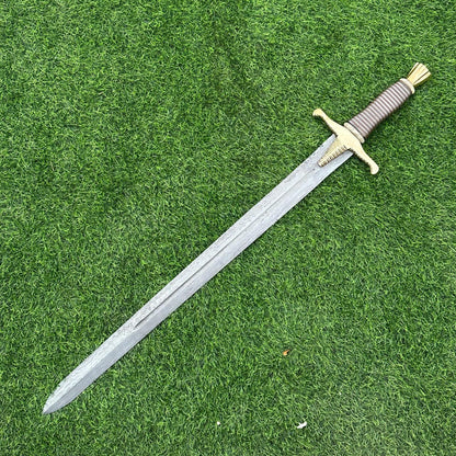 Custom Handmade Damascus Steel 33&quot; Combat Hunting Sword , Double Edge Sword, Viking Sword, Gift for Groomsmen, Wedding Gift. Christmas,