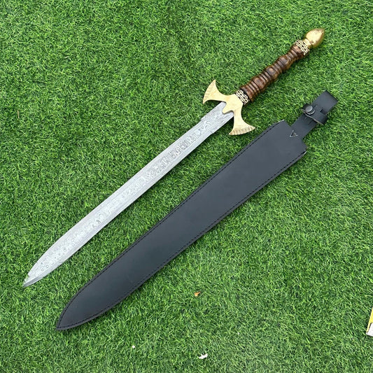 Beautiful Handmade Damascus Steel 30&quot; Combat Hunting Sword , Long Sword, Double Edge Sword,  Viking sword, Gift for Groomsmen, Wedding Gift.