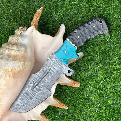 Handcrafted 10&quot; Damascus Tracker Knife – Unique Wood & Resin Handle with Intricate Engraving, Christmas Gift, Fathers day gift, gift for him