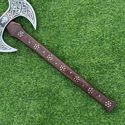 Hand Forged Double Headed Bearded Axe, Viking throwing axe  Engraved Double-Headed Viking Axe, Gift for husband, anniversary gift for him