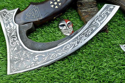Pizza Cutter Axe Unique Viking Style Rose Wood Handle for Camping or Kitchen.  Pizza Chef Gift Gift for Him, Gift for Her, Anniversary Gift
