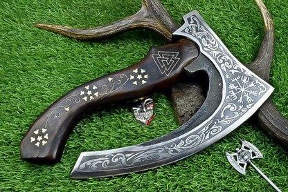 Pizza Cutter Axe Unique Viking Style Rose Wood Handle for Camping or Kitchen.  Pizza Chef Gift Gift for Him, Gift for Her, Anniversary Gift
