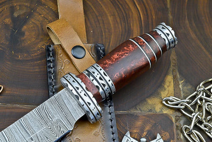 DAMASCUS Steel Knife Hand Forged Bowie Knife Fixed Blade Knife Hunting Knife, Resin, Personalized gift, Fathers day gift, Anniversary gift,| UN-4201