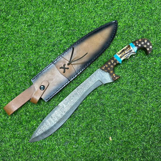 Rare Handmade DAMASCUS Steel Knife Hand Forged Bowie Knife Fixed Blade Knife Hunting Knife, Stag horn, Personalized gift, Anniversary gift