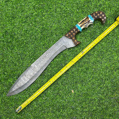 Rare Handmade DAMASCUS Steel Knife Hand Forged Bowie Knife Fixed Blade Knife Hunting Knife, Stag horn, Personalized gift, Anniversary gift