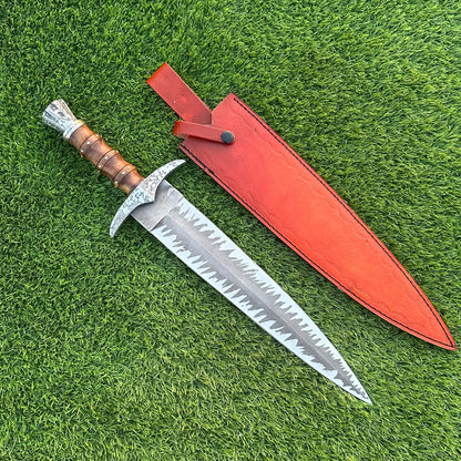 21” Handmade Bowie Knife , High Carbon Steel Etched Blade, Rosewood , Dagger Knife Gift for Him, Gift for Husband, Camping & Survival Knife,