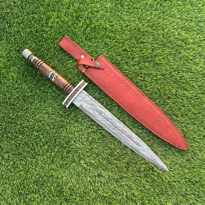 20” Rare Handmade Bowie Knife , Damascus Steel Blade, Rosewood , Dagger Knife Gift for Him, Gift for Husband, Camping & Survival Knife,