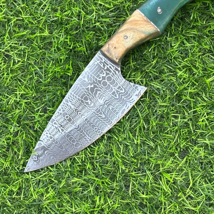 Handmade J2 Steel Etched Blade Hunting Knife – 9&quot; Overall, Resin Handle, Leather Sheath, Perfect for Hunting, Camping, Outdoor & Collectors