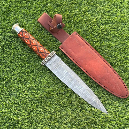 14” Handmade Damascus Steel Bowie Knife with Pakka Wood Handle, Rare Dagger for Camping & Survival, Gift for Him or Husband
