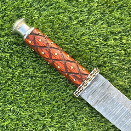 14” Handmade Damascus Steel Bowie Knife with Pakka Wood Handle, Rare Dagger for Camping & Survival, Gift for Him or Husband