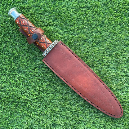14” Handmade Damascus Steel Bowie Knife with Pakka Wood Handle, Rare Dagger for Camping & Survival, Gift for Him or Husband