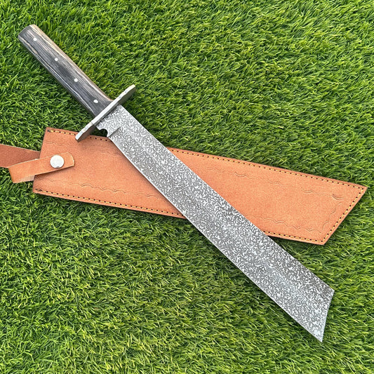 Handmade J2 Steel Knife with Etched Blade Wood Handle, Full Tang Collectible, Sheath Included – Unique Gift for Him & Husband